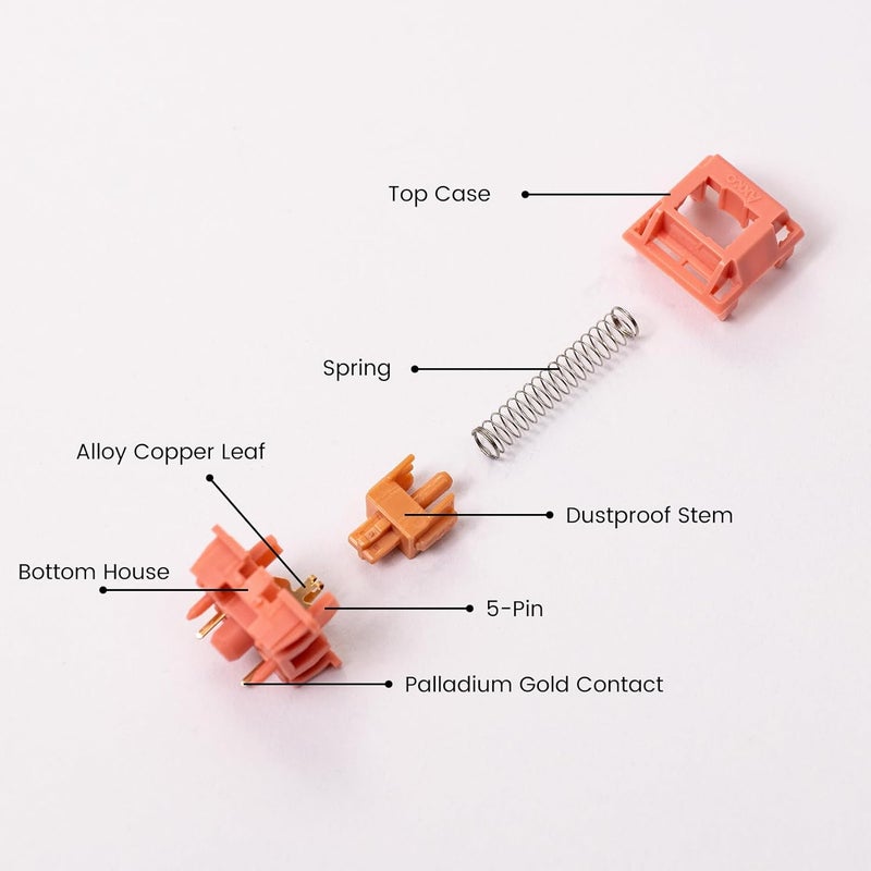 AKKO Rosewood Keyboard Switch for Mechanical Gaming Keyboard, 5-Pin 40gf Linear Pre-Lubed Switches (45pcs) - Image 5